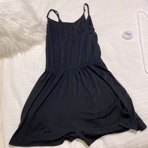 Divided extra small black cotton spaghetti strap romper